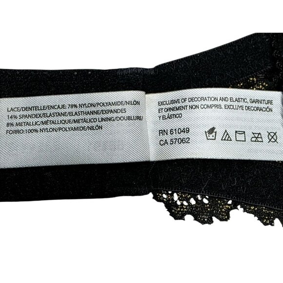 Wacoal Black & Gold Lace Underwire Bra 36DD Sexy Lingerie Floral Sheer 65191 - Picture 8 of 9